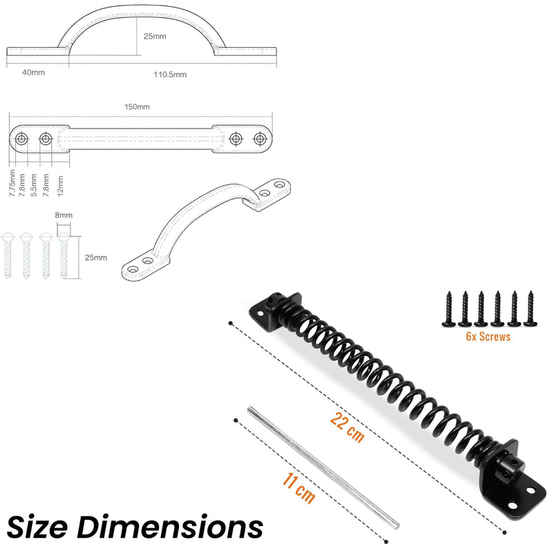 Black Cast Iron Hot Bed Handles with Screw for Indoor or Outdoor Use, Black Japanned D Handle Gate Handle for Garden Gates, Shed Doors - 150mm Hot Bed Handle