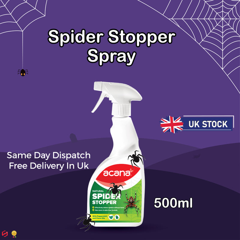 Acana Natural Spider Stopper 500ml Spray | Long Lasting up to 12 Weeks | Established British Deterrent Formula | Use on Any Surface - Will not Stain | No Dead Spiders - no Spiders at All!