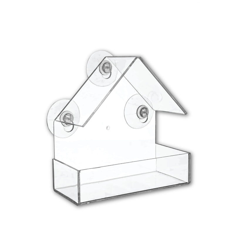 Window Bird Feeder with Strong Suction Cups & Easy Refill Large Acrylic Bird Feeder for Window 15x 15x7cm House Shape Design Feeders for Garden Outdoor Backyard Little Birds