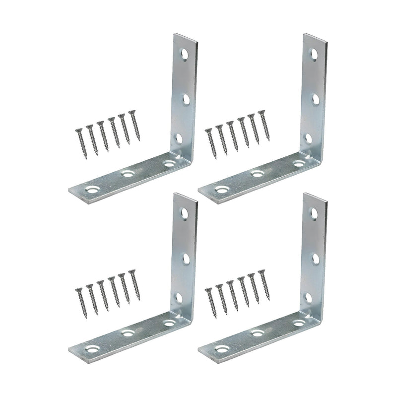 Bright Zinc Plated Corner Braces Brackets Plates, Joint Right Angle Bracket 90 Degree Corner Fastener for Wood Furniture Bedframe Cabinet Drawer Chair - 100mm (4 inch)