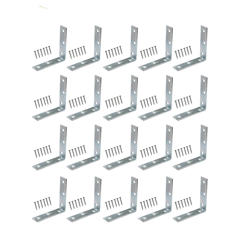 Bright Zinc Plated Corner Braces Brackets Plates, Joint Right Angle Bracket 90 Degree Corner Fastener for Wood Furniture Bedframe Cabinet Drawer Chair - 100mm (4 inch)