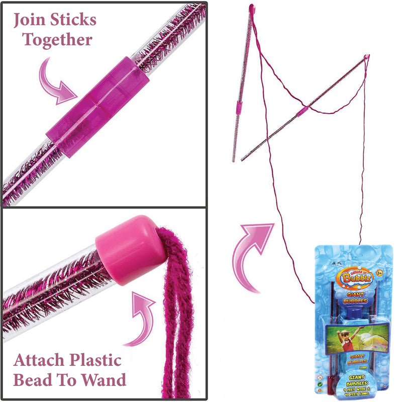 Giant Kids Bubble Sticks Large Bubble Wands Set with Solution Summer Party Park Beach Fun