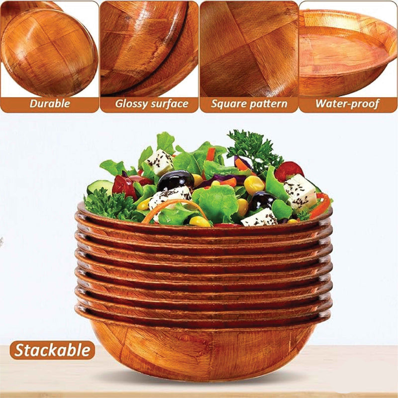 Wooden Salad Bowl Set of 4, 8 Inch Round Birch Wood Serving Bowls, Stackable, Rustic Style, for Salad, Fruit, Snacks