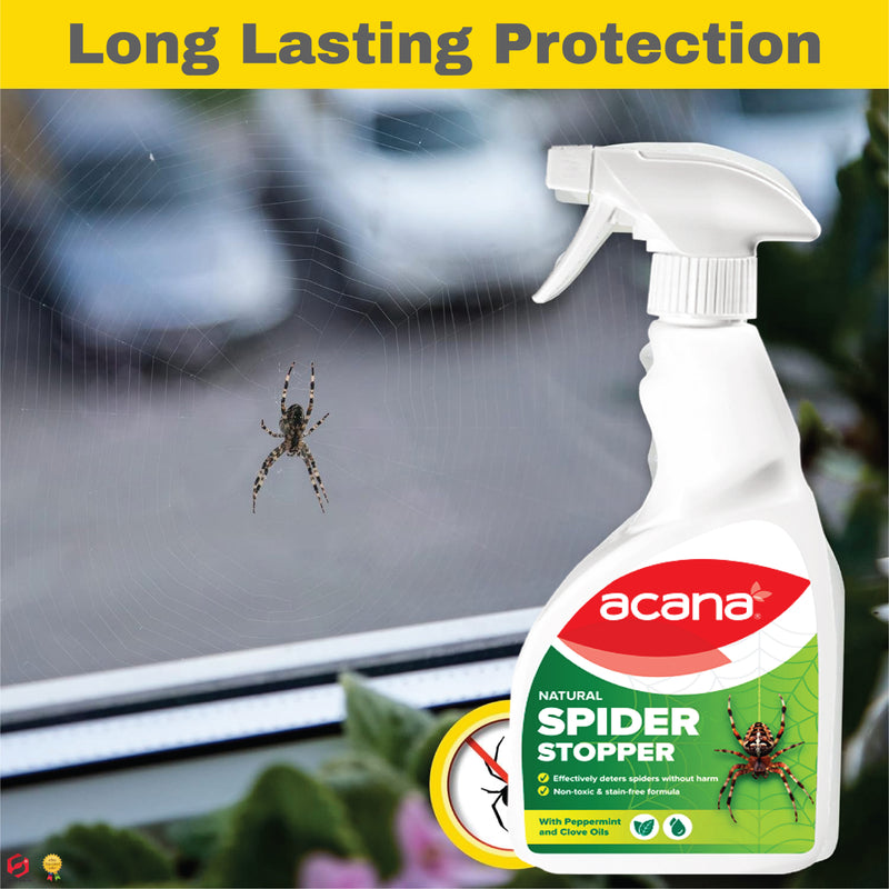 Acana Natural Spider Stopper 500ml Spray | Long Lasting up to 12 Weeks | Established British Deterrent Formula | Use on Any Surface - Will not Stain | No Dead Spiders - no Spiders at All!