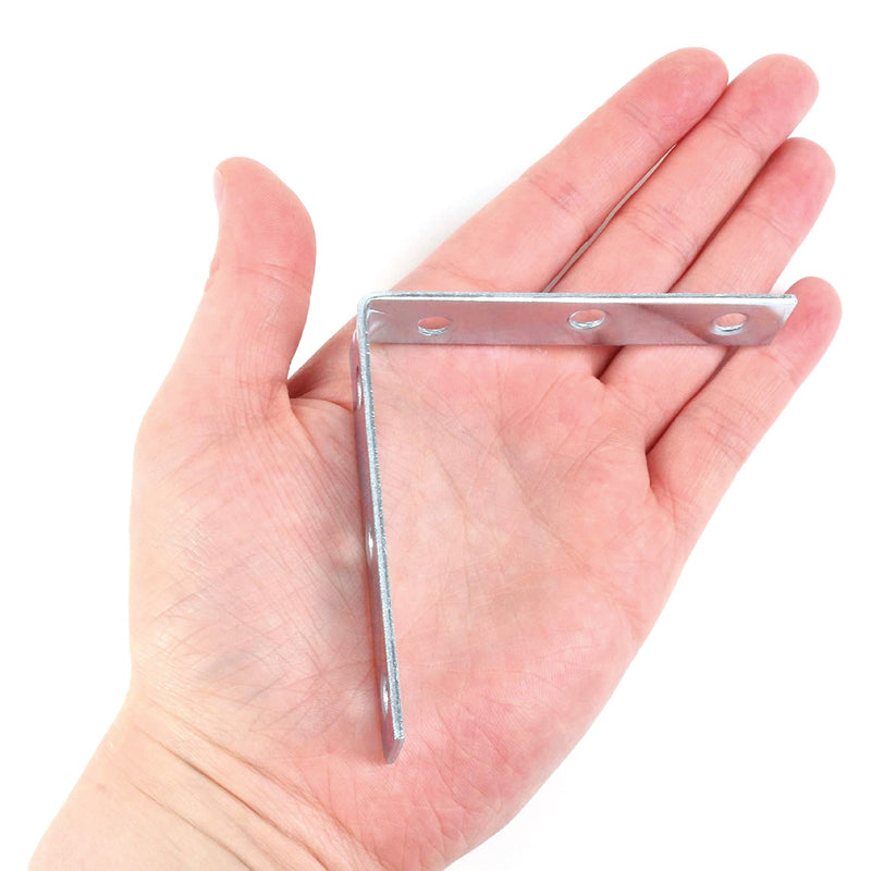 Bright Zinc Plated Corner Braces Brackets Plates, Joint Right Angle Bracket 90 Degree Corner Fastener for Wood Furniture Bedframe Cabinet Drawer Chair - 100mm (4 inch)