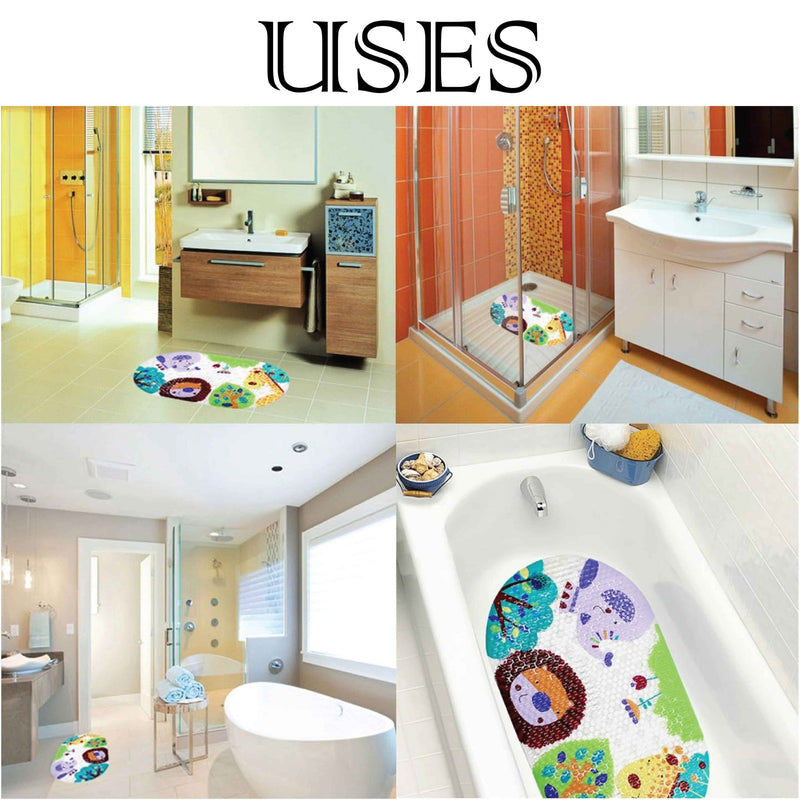 Baby Bath Mat Non Slip Shower Mat for Kids, 69x39cm Cute Animals Pattern Shower Mat with Suction Cups, Baby Bath Mat Anti Slip BPA Free and Machine Safe Bathtub Mat.