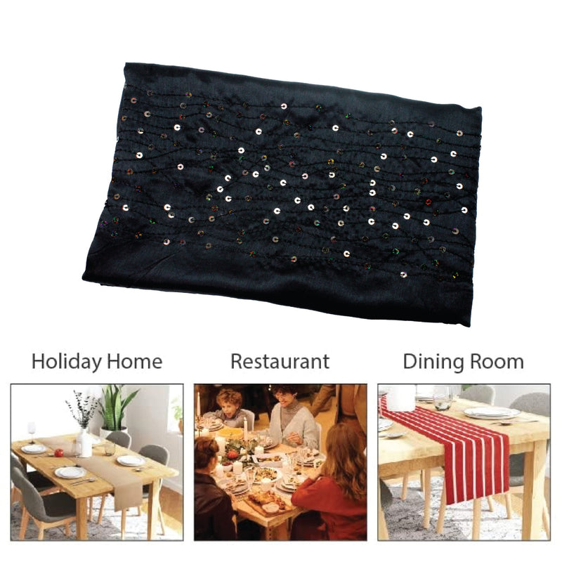 Table Runner, Black, Polyester, 30cm x 220cm, Wrinkle-Resistant, Durable Stitching, for Christmas Party Decoration 2pk