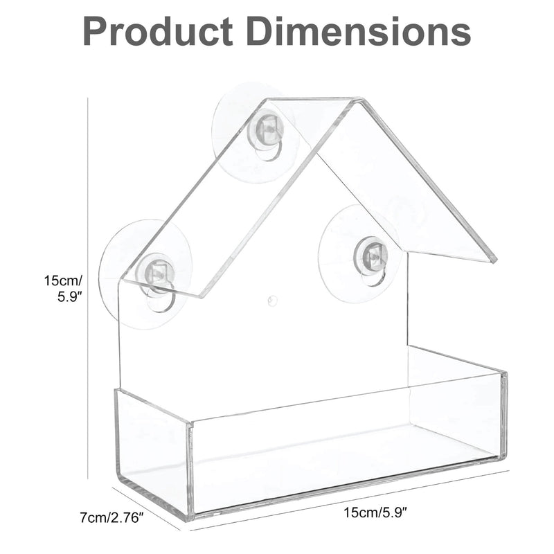 Window Bird Feeder with Strong Suction Cups & Easy Refill Large Acrylic Bird Feeder for Window 15x 15x7cm House Shape Design Feeders for Garden Outdoor Backyard Little Birds