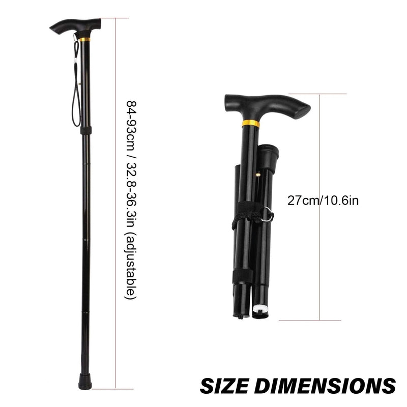 Folding Walking Stick, lightweight, adjustable, foldable & Extendable Non-Slip Rubber Tip Portable Travel Walking Cane, Collapsible Balancing Mobility Aid Sticks for Men & Women (Black)