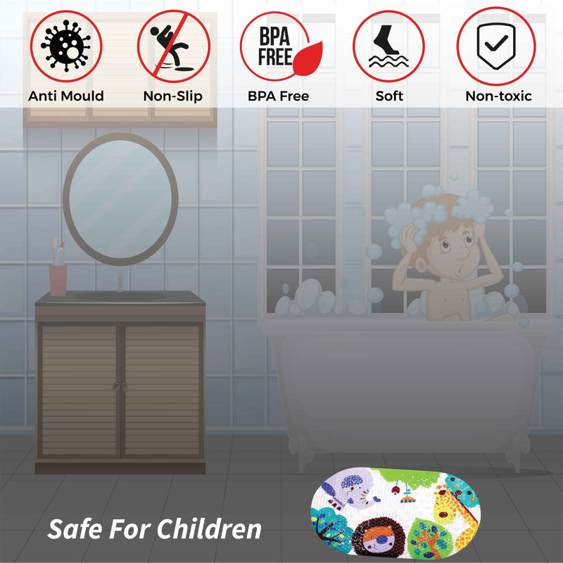 Baby Bath Mat Non Slip Shower Mat for Kids, 69x39cm Cute Animals Pattern Shower Mat with Suction Cups, Baby Bath Mat Anti Slip BPA Free and Machine Safe Bathtub Mat.