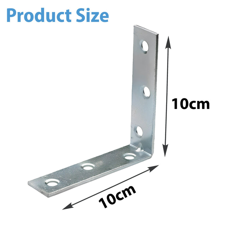 Bright Zinc Plated Corner Braces Brackets Plates, Joint Right Angle Bracket 90 Degree Corner Fastener for Wood Furniture Bedframe Cabinet Drawer Chair - 100mm (4 inch)