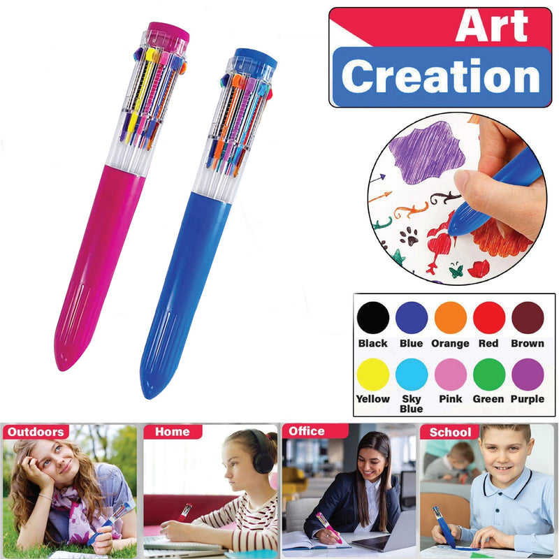 Multi Coloured Ballpoint Pen sets, 10-in-1 Retractable Multicolour Pens, Multicolour Pens Ballpoint Pen ideal for School Office Supplies Students Children