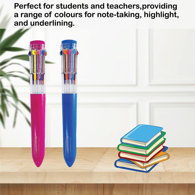 Multi Coloured Ballpoint Pen sets, 10-in-1 Retractable Multicolour Pens, Multicolour Pens Ballpoint Pen ideal for School Office Supplies Students Children