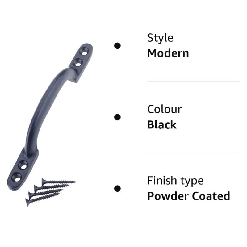 Black Cast Iron Hot Bed Handles with Screw for Indoor or Outdoor Use, Black Japanned D Handle Gate Handle for Garden Gates, Shed Doors - 150mm Hot Bed Handle