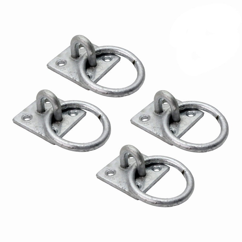Heavy Duty galvanised Ring on Plate, Horse tie up Rings with Screws, Ring Plate for Horse Stable Tie Ring, decking Rope Fittings Rust Proof Tie Rings - 50 x 50 mm