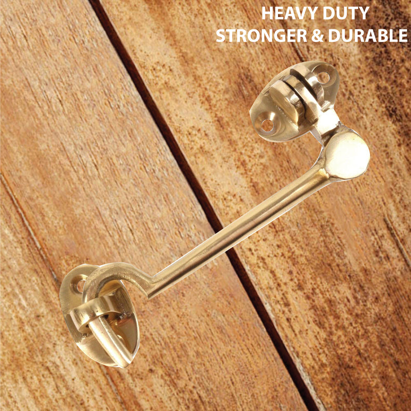 Brass Cabin Silent Hook Door Hook and Eye Latch Cabin Hook with Mounting Screws, Garden Gate Latches, Gate Hook Eye Latch, Latch Lock for Garage Door, Shed, Window Brass Hook (100mm)