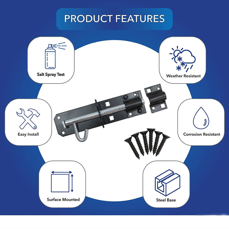 Padbolt Heavy Duty Brenton Bolt Type 2A Sliding Gate Bolt Locakable padbolt 150mm for Shed Doors, Gate Lock & Outhouse Doors Black Gate Bolt 150mm (6 Inch)