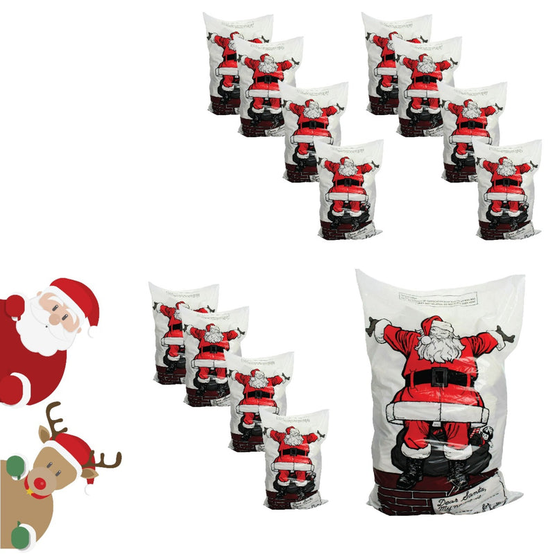 Christmas Santa Sacks, Large White Polythene Gift Bags, 75 cm x 50 cm, Pack of 4