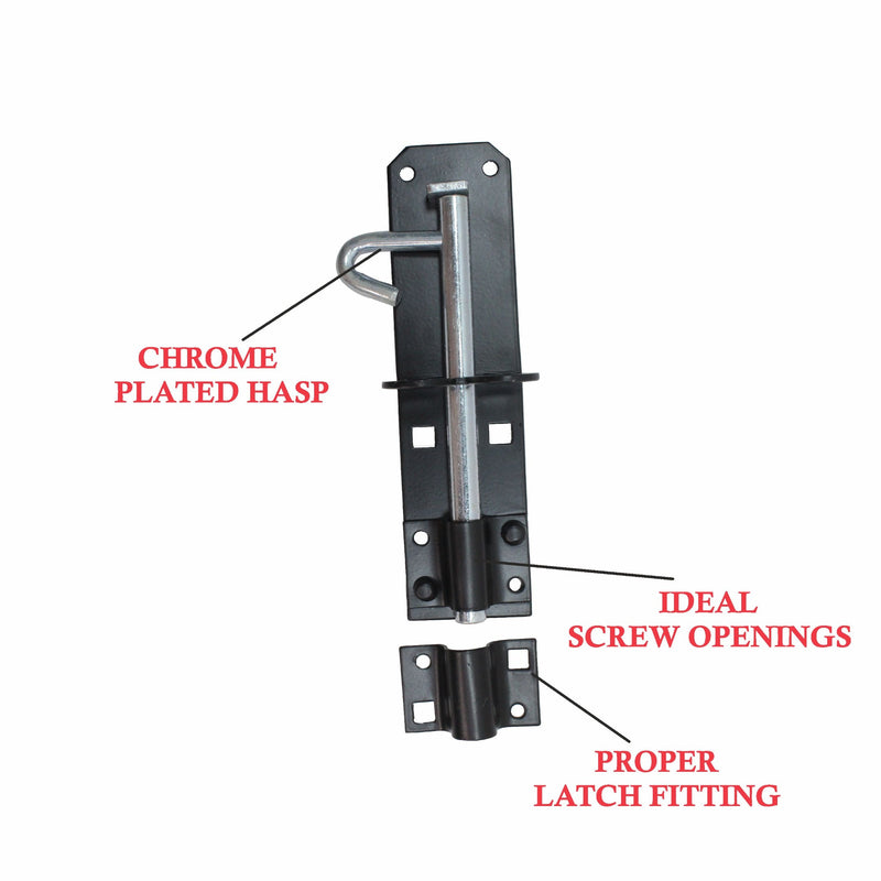 Padbolt Heavy Duty Brenton Bolt Type 2A Sliding Gate Bolt Locakable padbolt 150mm for Shed Doors, Gate Lock & Outhouse Doors Black Gate Bolt 150mm (6 Inch)