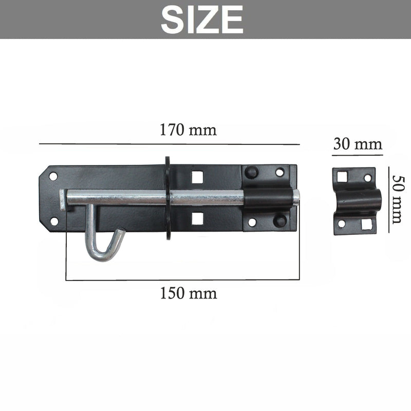 Padbolt Heavy Duty Brenton Bolt Type 2A Sliding Gate Bolt Locakable padbolt 150mm for Shed Doors, Gate Lock & Outhouse Doors Black Gate Bolt 150mm (6 Inch)