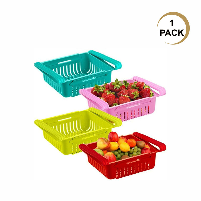 Fridge Drawer Organisers, Plastic Kitchen Pull-Out Retractable Drawer Organizer, Stretchable and Space Saving Storage Shelf Organiser for Fruits, Kitchen Worktop(4 Pack - Multicolour)