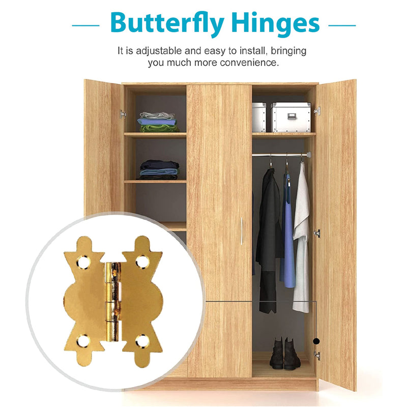 Butterfly Hinges, Brass Plated Small Hinges for Cabinet, Jewellery Box, Brass Mini Hinges for Woods with Matched Screws for Home Furniture Cabinet Door Drawer Cupboard - 40mm (1.1/2 inch)