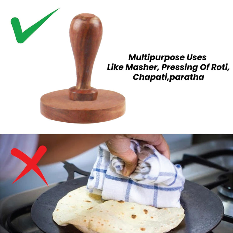Wooden Chapati Press,Roti,Fluffer Paratha Indian Datta Press Long Life Solid Wood,Chapati Datta Press Indian Cookery Potato Masher