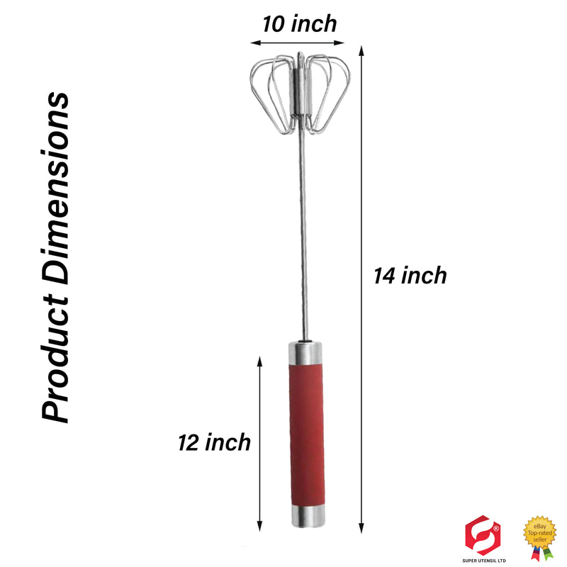 Stainless Steel Balloon Whisk, Semi Automatic Rotating Push Mixer Stirrer for Blending, Stirring (Size 12inch)