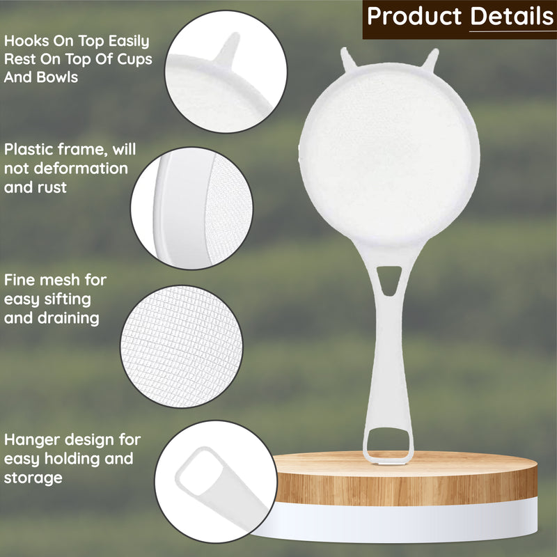 Chef Aid 7cm Wide Nylon Mesh Plastic Strainer in White-Ideal for Draining, Straining, and Washing, Fruits, Vegetables, Salads and More- BPA FREE, Dishwasher Safe