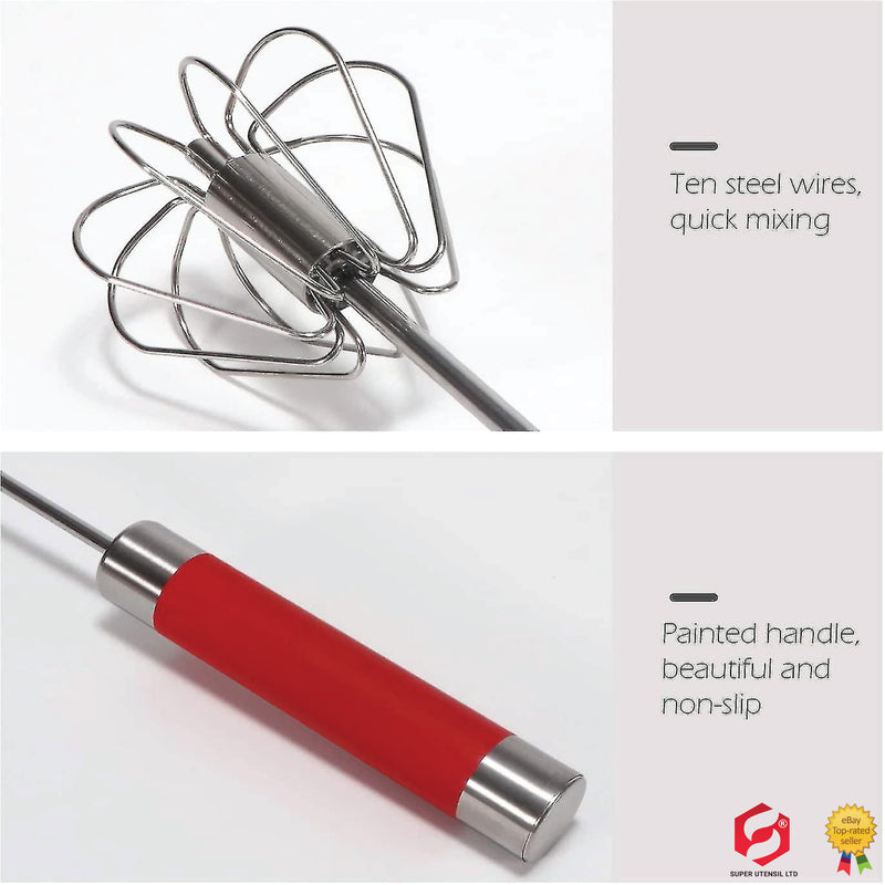 Stainless Steel Balloon Whisk, Semi Automatic Rotating Push Mixer Stirrer for Blending, Stirring (Size 12inch)