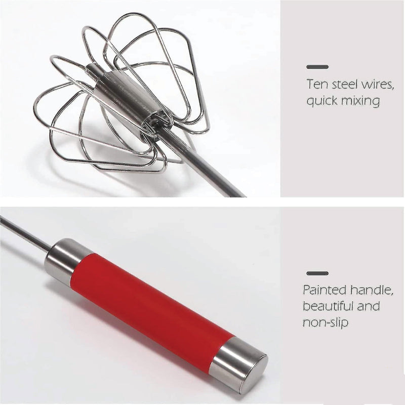 Stainless Steel Balloon Whisk, Semi Automatic Rotating Push Mixer Stirrer for Blending, Stirring (Size 12inch)