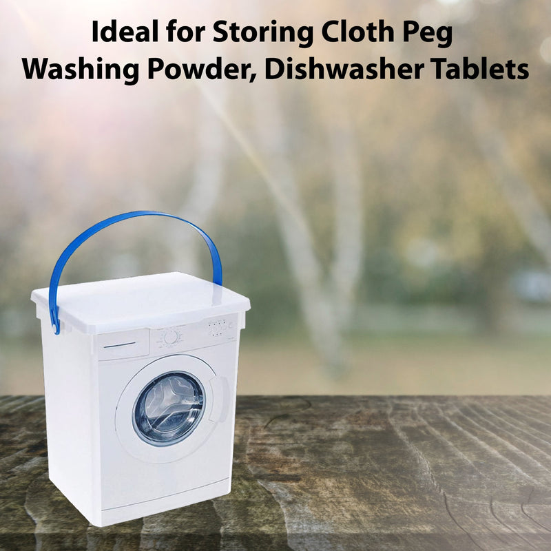 Peg Storage Basket Container with Lid Washing Powder storage Box 5L with 36 Wooden Clothes Pegs, Dishwasher Machine Soap Tablet box