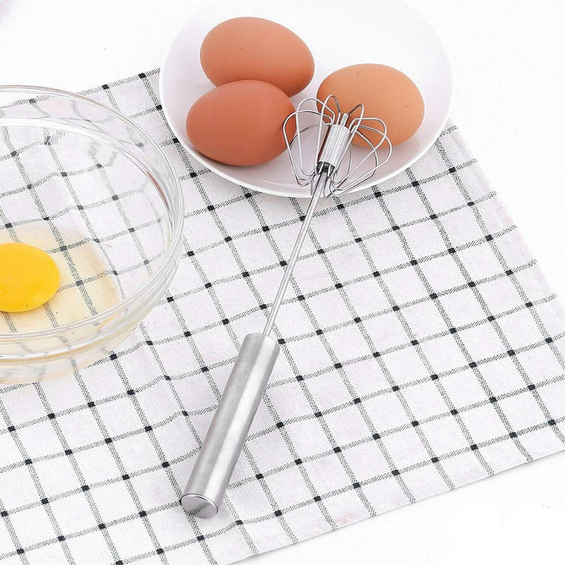 Stainless Steel Balloon Whisk, Semi Automatic Rotating Push Mixer Stirrer for Blending, Stirring (Size 12inch)