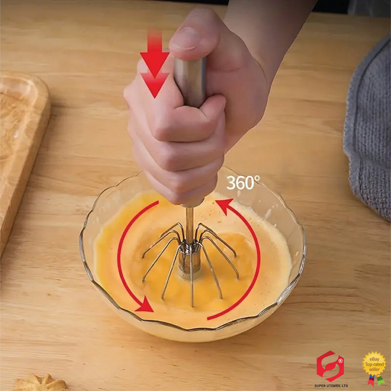 Stainless Steel Balloon Whisk, Semi Automatic Rotating Push Mixer Stirrer for Blending, Stirring (Size 12inch)