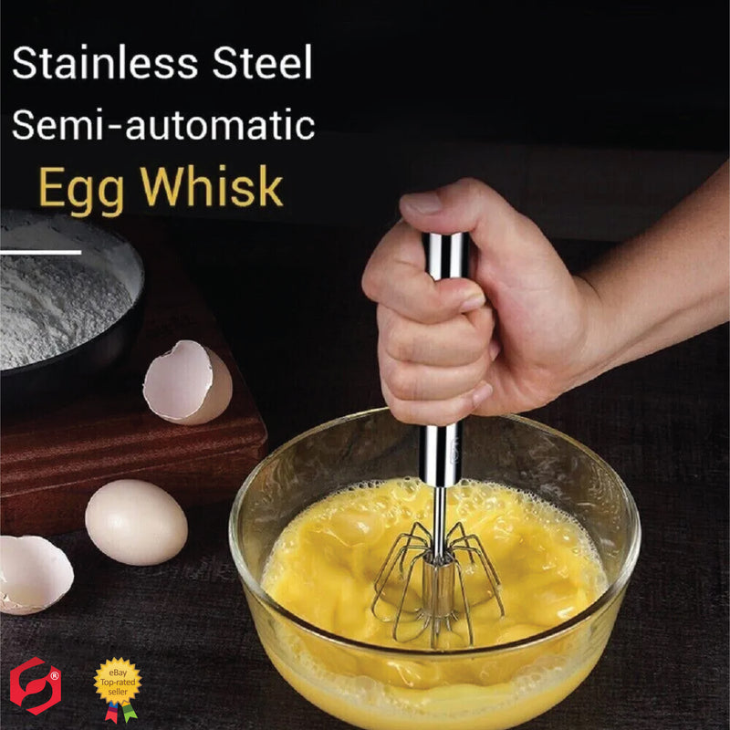 Stainless Steel Balloon Whisk, Semi Automatic Rotating Push Mixer Stirrer for Blending, Stirring (Size 12inch)