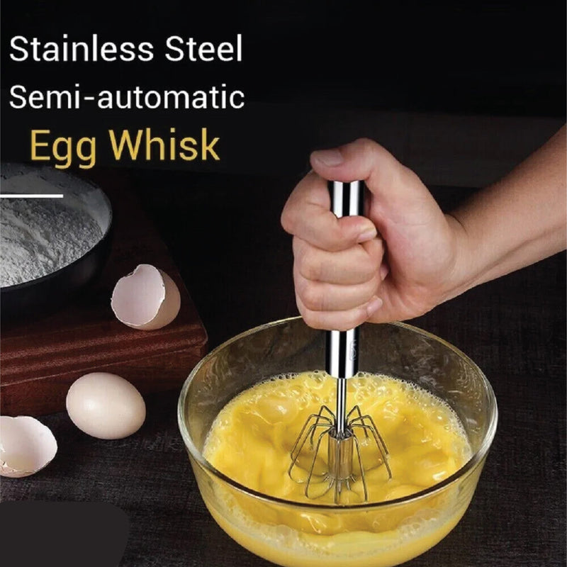Stainless Steel Balloon Whisk, Semi Automatic Rotating Push Mixer Stirrer for Blending, Stirring (Size 12inch)