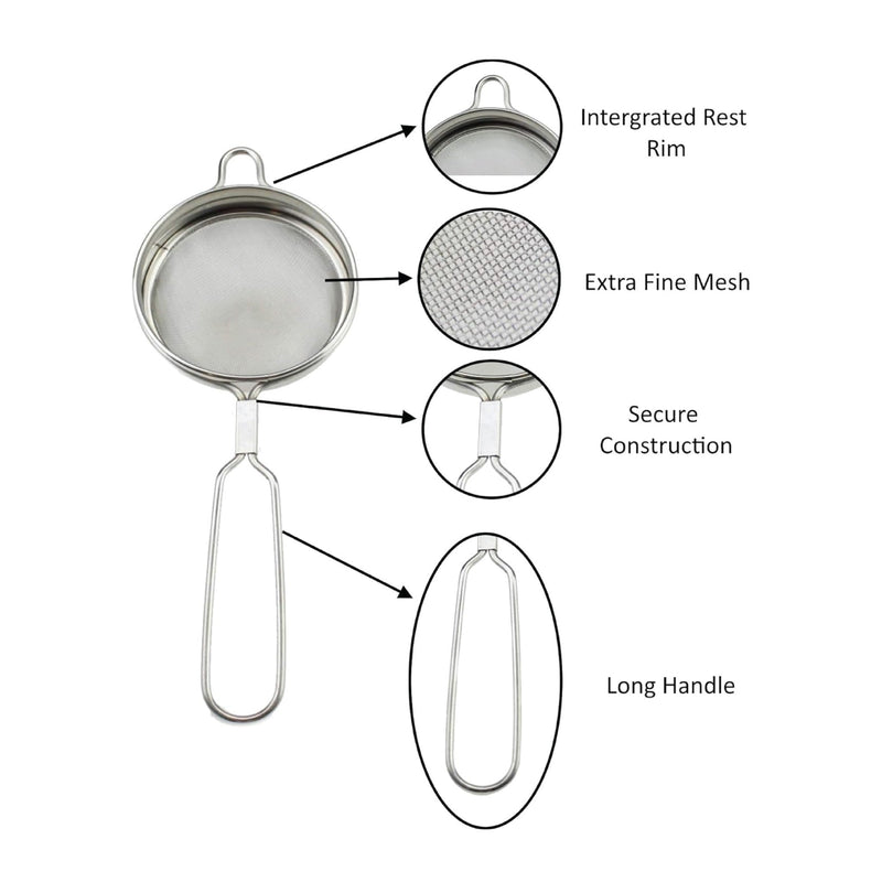 Stainless Steel Tea Fine Mesh Strainer, Tea Infuser for Loose Tea, Mini Mesh Sifter Stainless Steel Cooking Sieve Loose Leaf Tea sieves and strainers with Non Slip Handle