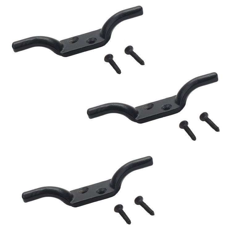 Cleat Hook 100mm Heavy Duty Black Coated Rope Cord Cleat Hook