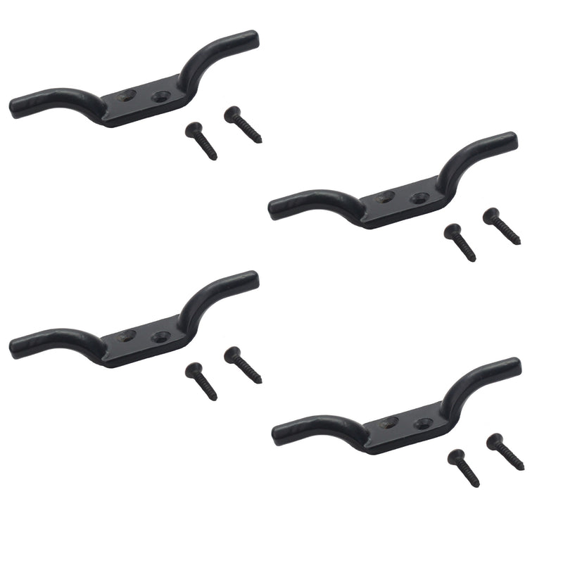 Cleat Hook 100mm Heavy Duty Black Coated Rope Cord Cleat Hook