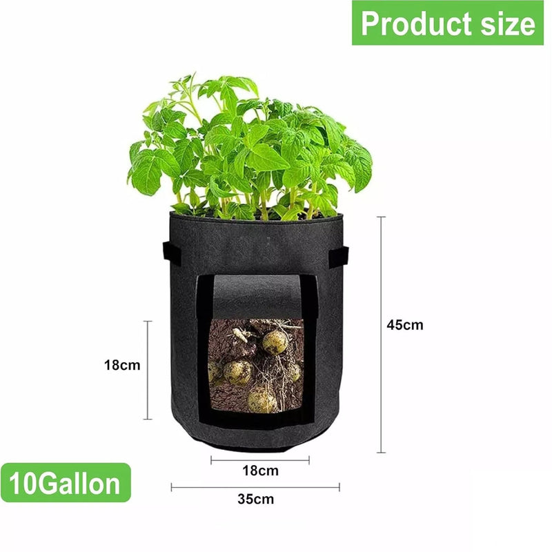 Potato Grow Bag 10 Gallon Non-woven Fabrics Plant Growing Vegetable Bags for Vegetables, Potato, Tomatoes, Fruits, Carrot, Garden Soil Bag -Black 2pk