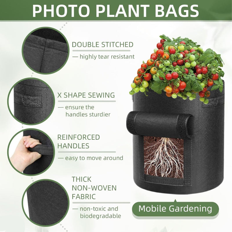 Potato Grow Bag 10 Gallon Non-woven Fabrics Plant Growing Vegetable Bags for Vegetables, Potato, Tomatoes, Fruits, Carrot, Garden Soil Bag -Black 2pk