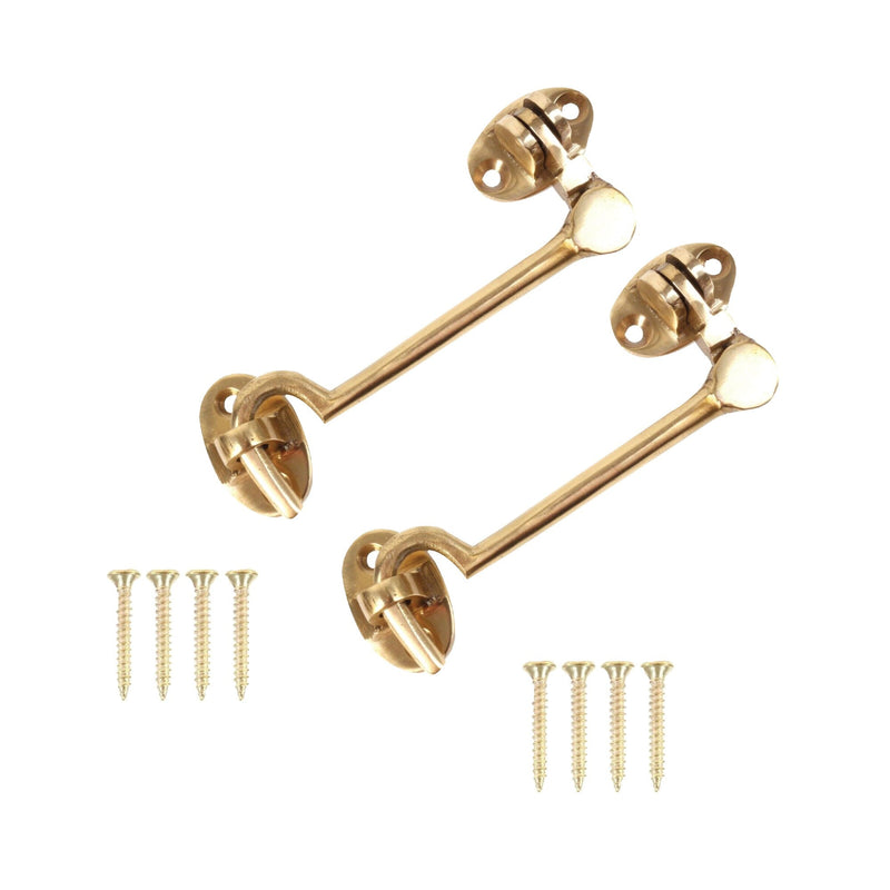 Brass Cabin Silent Hook Door Hook and Eye Latch Cabin Hook with Mounting Screws, Garden Gate Latches, Gate Hook Eye Latch, Latch Lock for Garage Door, Shed, Window Brass Hook (100mm)