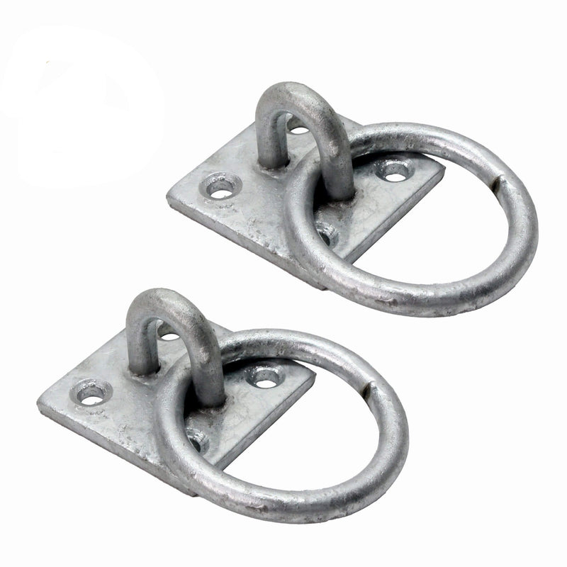 Heavy Duty galvanised Ring on Plate, Horse tie up Rings with Screws, Ring Plate for Horse Stable Tie Ring, decking Rope Fittings Rust Proof Tie Rings - 50 x 50 mm