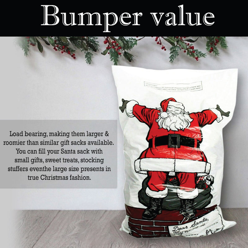 Christmas Santa Sacks, Large White Polythene Gift Bags, 75 cm x 50 cm, Pack of 4