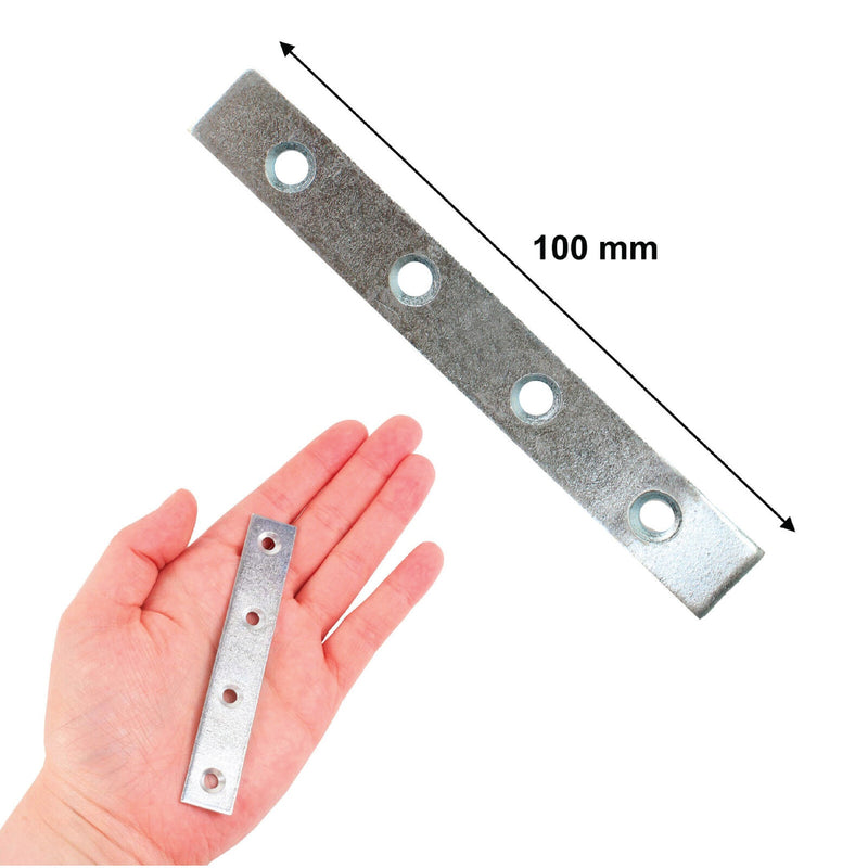 100mm Mild Steel Mending Plates Heavy Duty Straight Repair Joining Flat Mending Corner Brace Straight Plates Metal Brackets with Screws for Repairing, Fixing, Joining Furniture