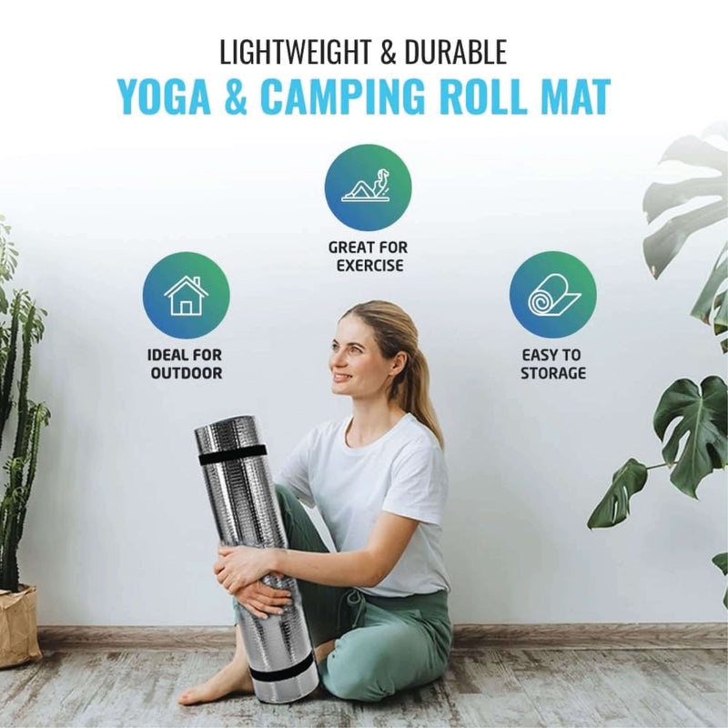 Camping Roll Mat, Waterproof Insulated Foam Mattress with Elasticated Straps, Lightweight, 180x50x6cm, for Camping, Fishing, Festival and Exercise