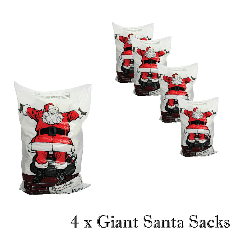 Christmas Santa Sacks, Large White Polythene Gift Bags, 75 cm x 50 cm, Pack of 4