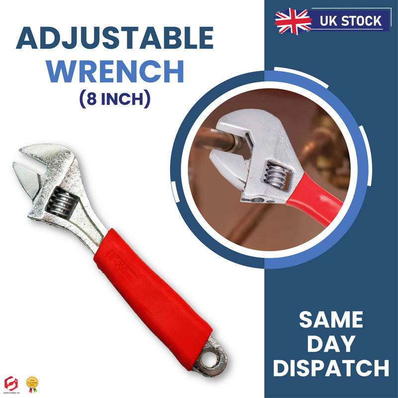 Adjustable Spanner, 8"/200mm, Chrome-Plated, High-Hardness Forged Metal, TPR Anti-Slip Rubber Handle, Multi-Tool Hand Wrench