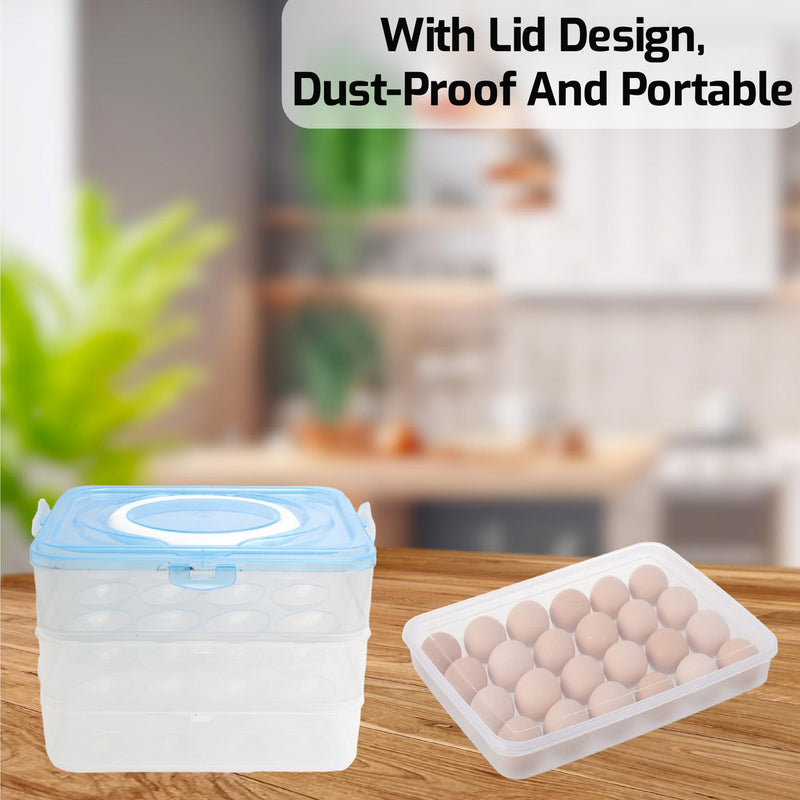 Egg Storage Box, Portable Plastic Stackable Egg Organiser Tray with Lid, Keeping Eggs Rack Tray Containers for Storage Carrying Packing Eggs for Fridge or Kitchen Cupboard