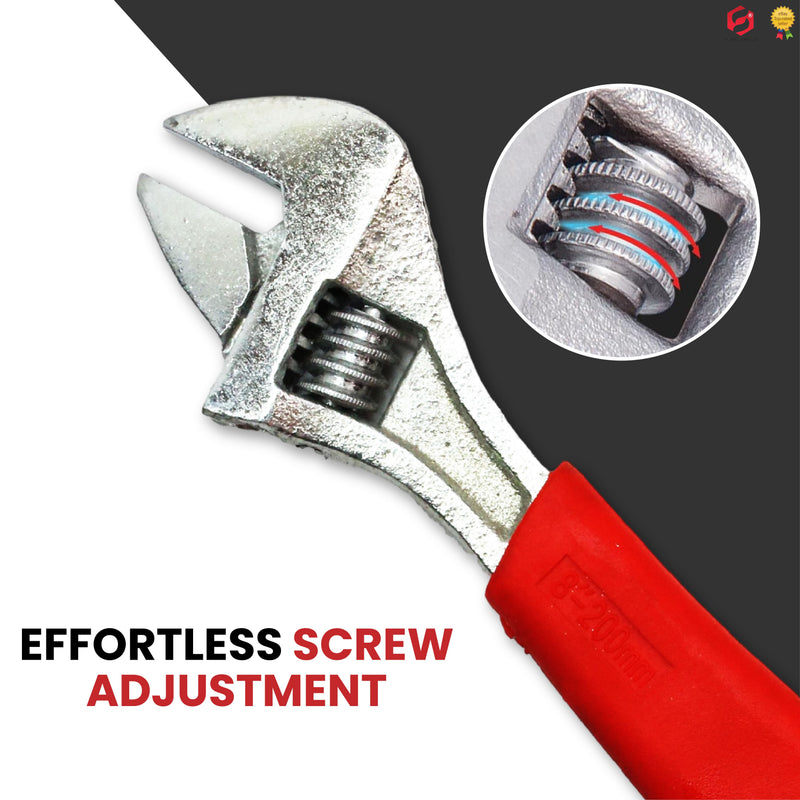 Adjustable Spanner, 8"/200mm, Chrome-Plated, High-Hardness Forged Metal, TPR Anti-Slip Rubber Handle, Multi-Tool Hand Wrench